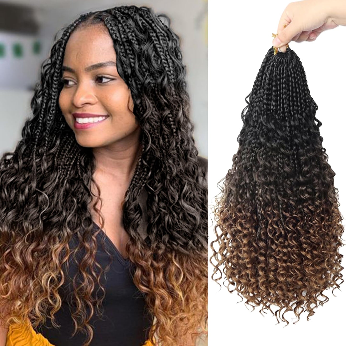 Goddess Boho Box Braids Crochet Hair for Black Women 16 Inch 1B-4-30