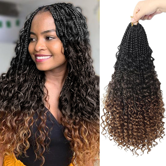 Goddess Boho Box Braids Crochet Hair for Black Women 16 Inch 1B-4-30