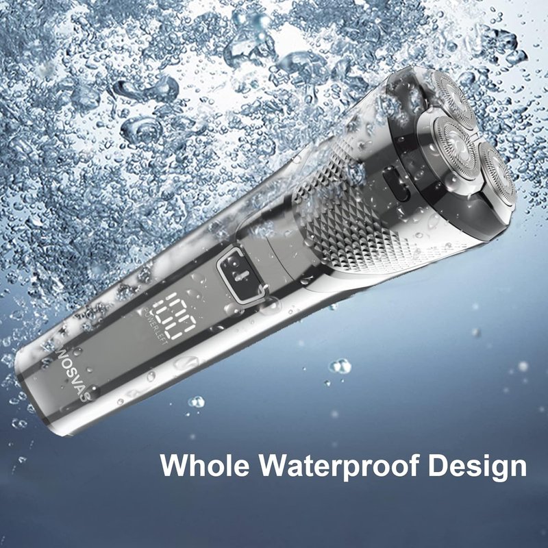 Electric Razor for Men - Waterproof Cordless Shaver with Extra Head & LED Display | Rechargeable USB-C Fast Charging