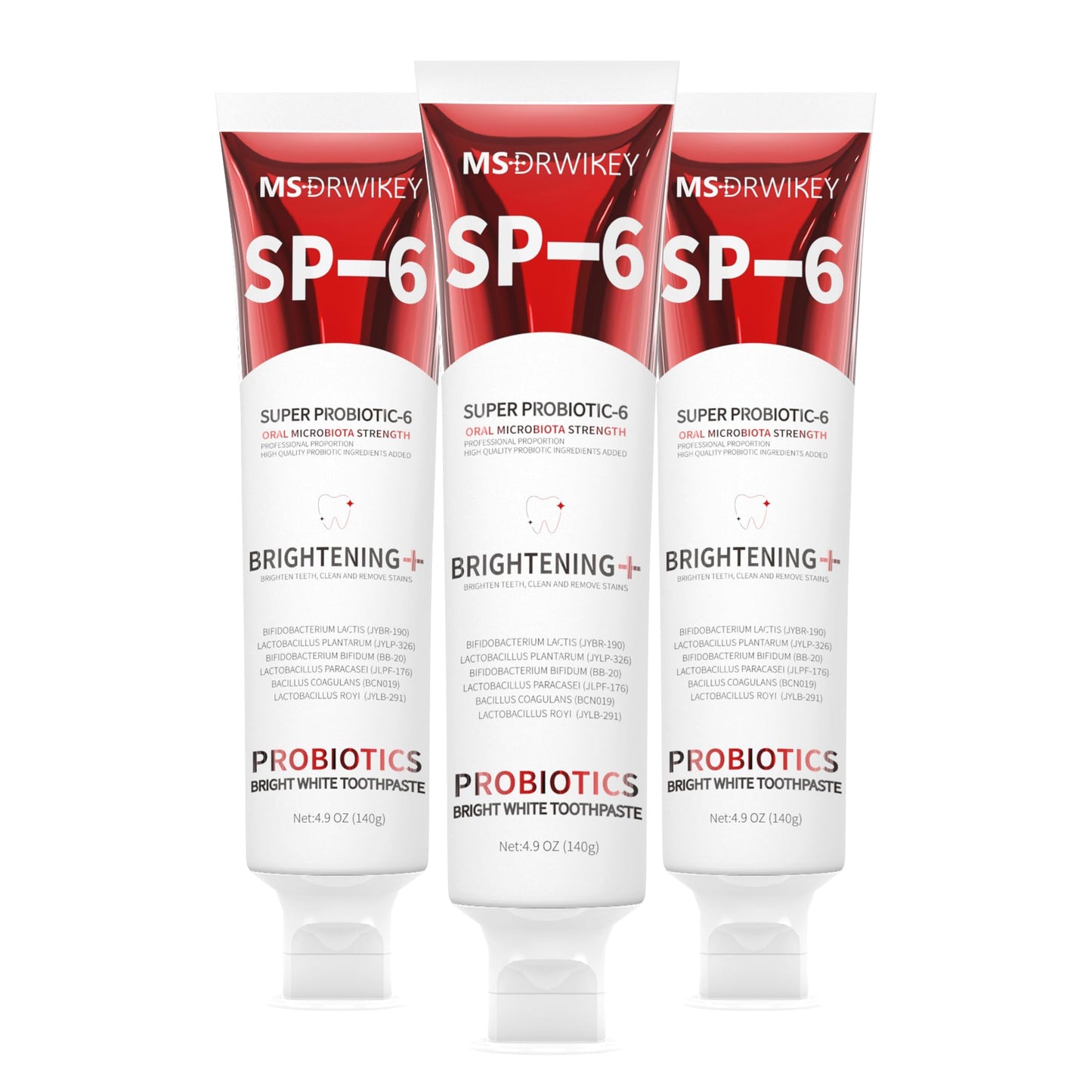 MSDRWIKEY SP-6 Probiotic Whitening Toothpaste - Enhanced Formula with 6 Probiotics for Teeth Whitening and Gum Health - Enamel-Safe, Fluoride-Free, Fresh Mint Flavor, 4.6oz (3)