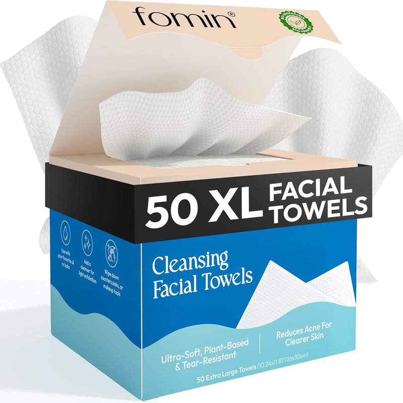 Cleansing Facial Towels - Biodegradable XL Disposable Face Cloths | Ultra-Soft, Plant-Based, Tear-Resistant for Makeup Removal & Clear Skin