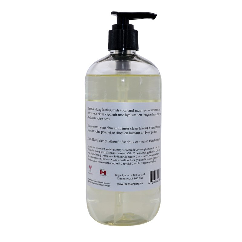 Taza Premium Natural Omega-3 Hemp & Aloe Olive Body Wash, 16 fl oz (473 ml) Soft Smooth Skin Contains Omega-3 Hemp Seed Oil, Aloe Seed Juice, Chamomile Flower, White Willow Bark Extract, Glycerin
