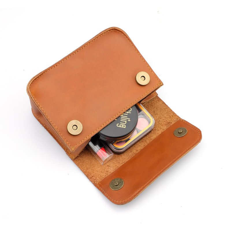 NGGU Yellow Full-Grain Leather Mini Pouch - 6 Inch Small Travel Organizer for Women, Cosmetic Jewelry Coin Cable Case