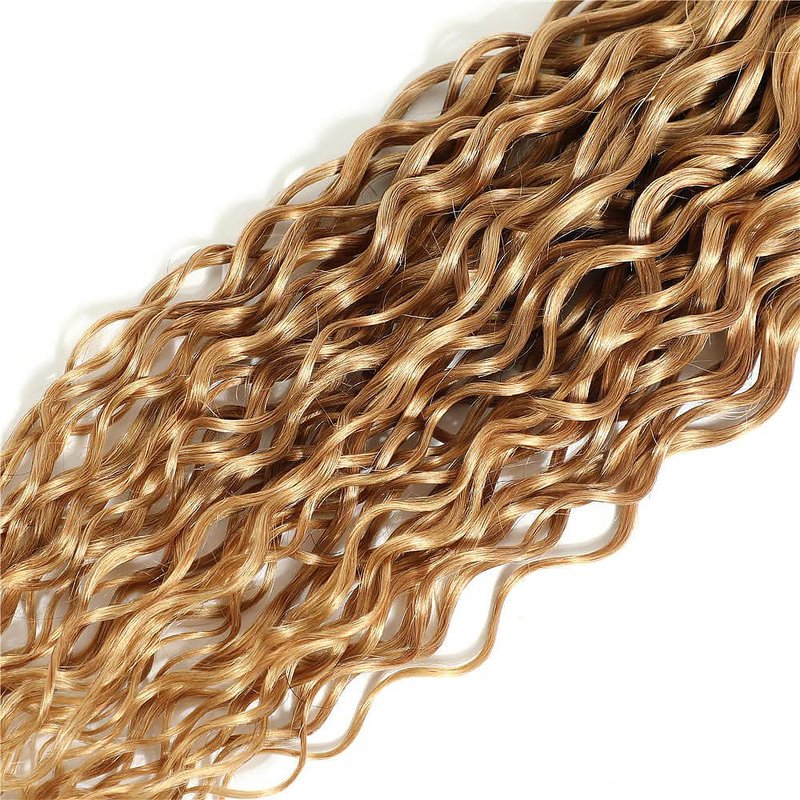 Honey Blonde Human Hair Bundles 16 18 20 Inch Water Wave Bundles Human Hair Unprocessed Native Virgin Hair 100/PC 3 Extensions #27 Blonde Color Curly Wet and Wavy Human Hair Extensions for Women