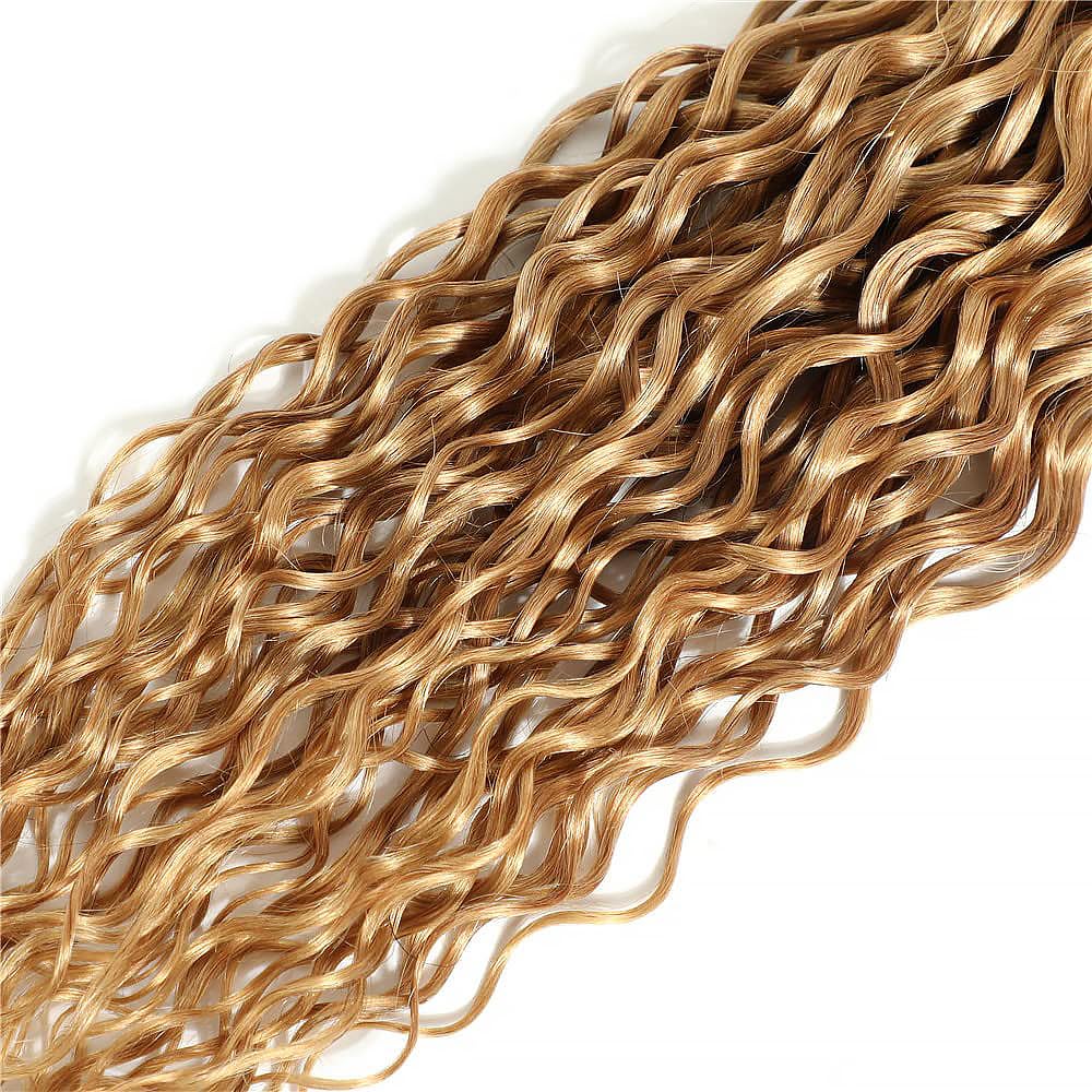 Honey Blonde Human Hair Bundles 14 16 18 Inch Water Wave Bundles Human Hair Unprocessed Native Virgin Hair 100/PC 3 Extensions #27 Blonde Color Curly Wet and Wavy Human Hair Extensions for Women