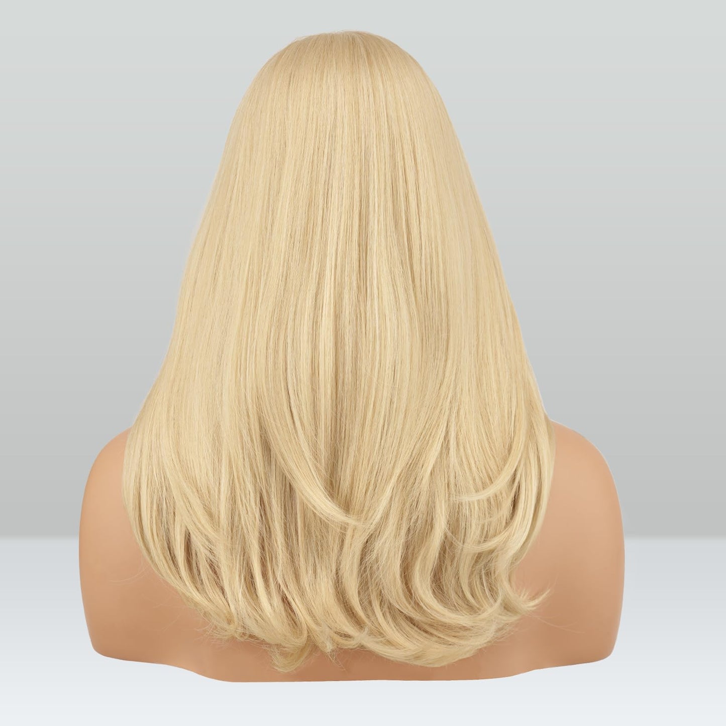 FESHFEN Blonde Wigs with Bangs - Long Layered Straight Light Blonde Natural Looking Synthetic Hair Wig for Women Daily Party Use, 18 inch
