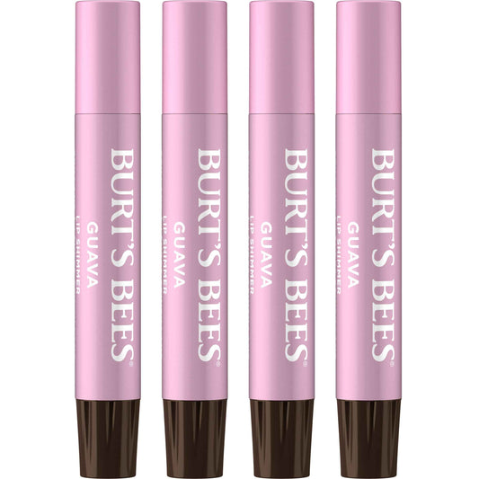 Burt's Bees Shimmer Lip Tint Set, Tinted Lip Balm Stick, Moisturizing for All Day Hydration with Natural Origin Glowy Pigmented Finish & Buildable Color, Guava (4-Pack)