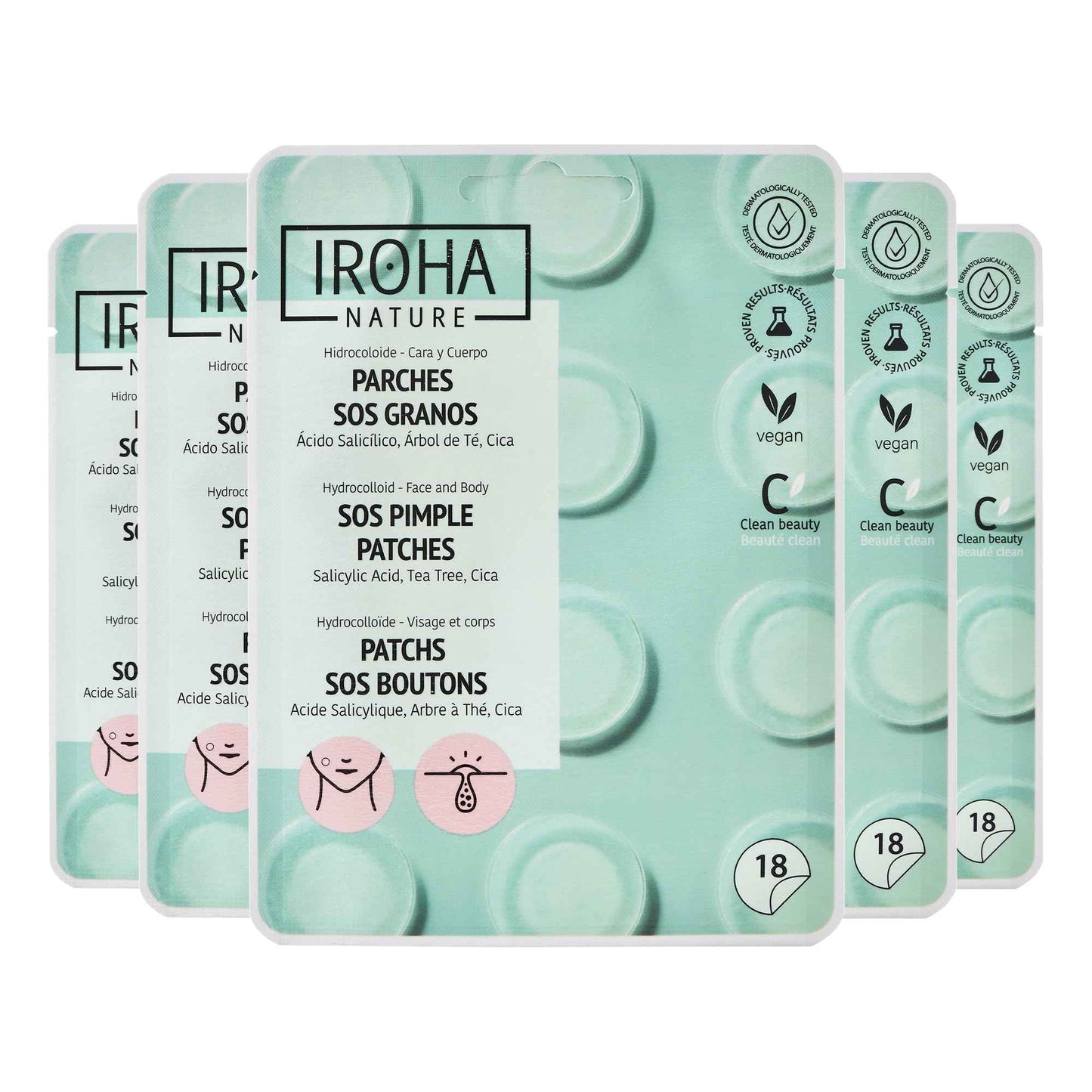 IROHA NATURE Hydrocolloid Pimple Patches with Salicylic Acid (90 Count - Pack of 5), Tea Tree & Centella Asiatica | Reduces Pimples Quickly and Effectively in 8h | Acne Patches