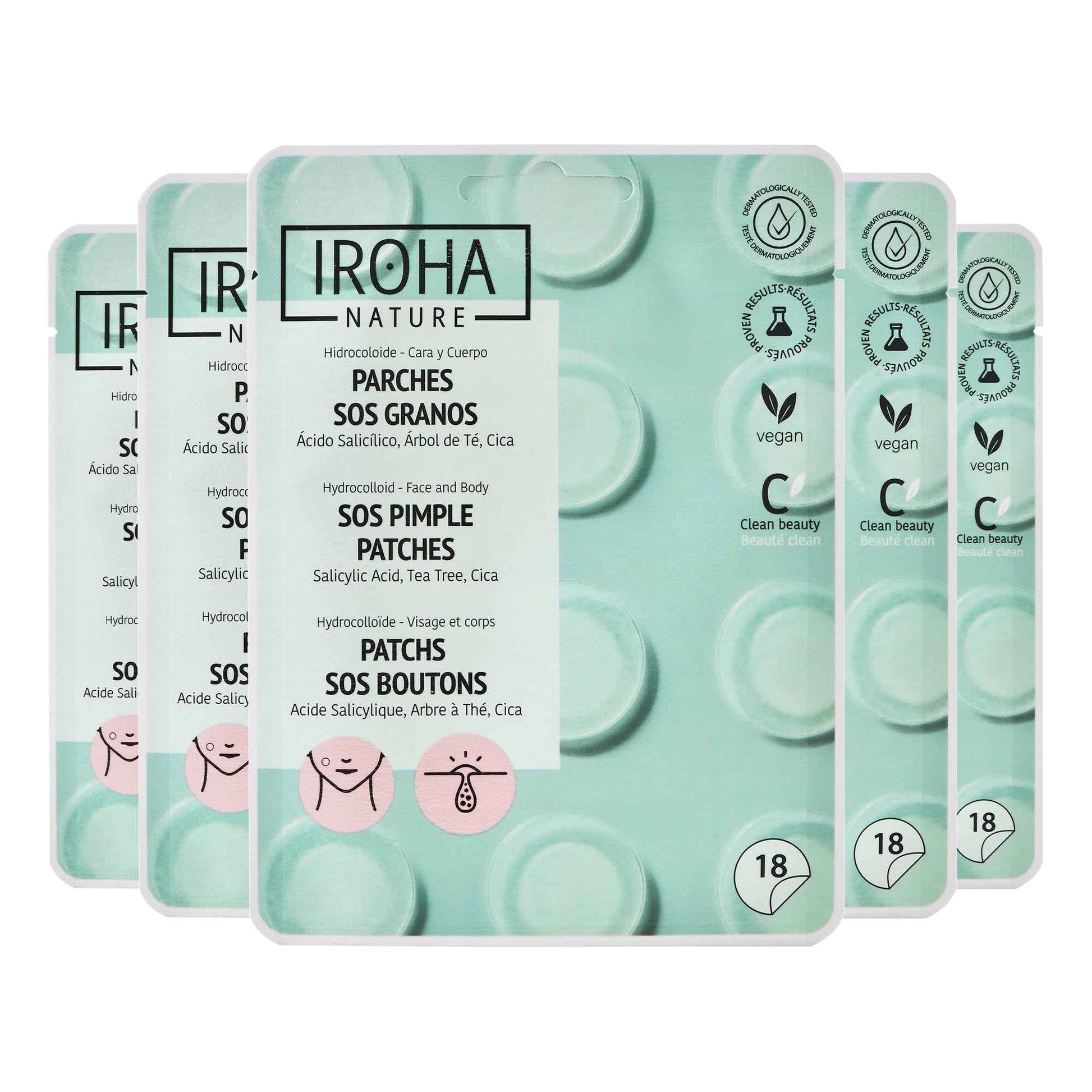 IROHA NATURE Hydrocolloid Pimple Patches with Salicylic Acid (90 Count - Pack of 5), Tea Tree & Centella Asiatica | Reduces Pimples Quickly and Effectively in 8h | Acne Patches