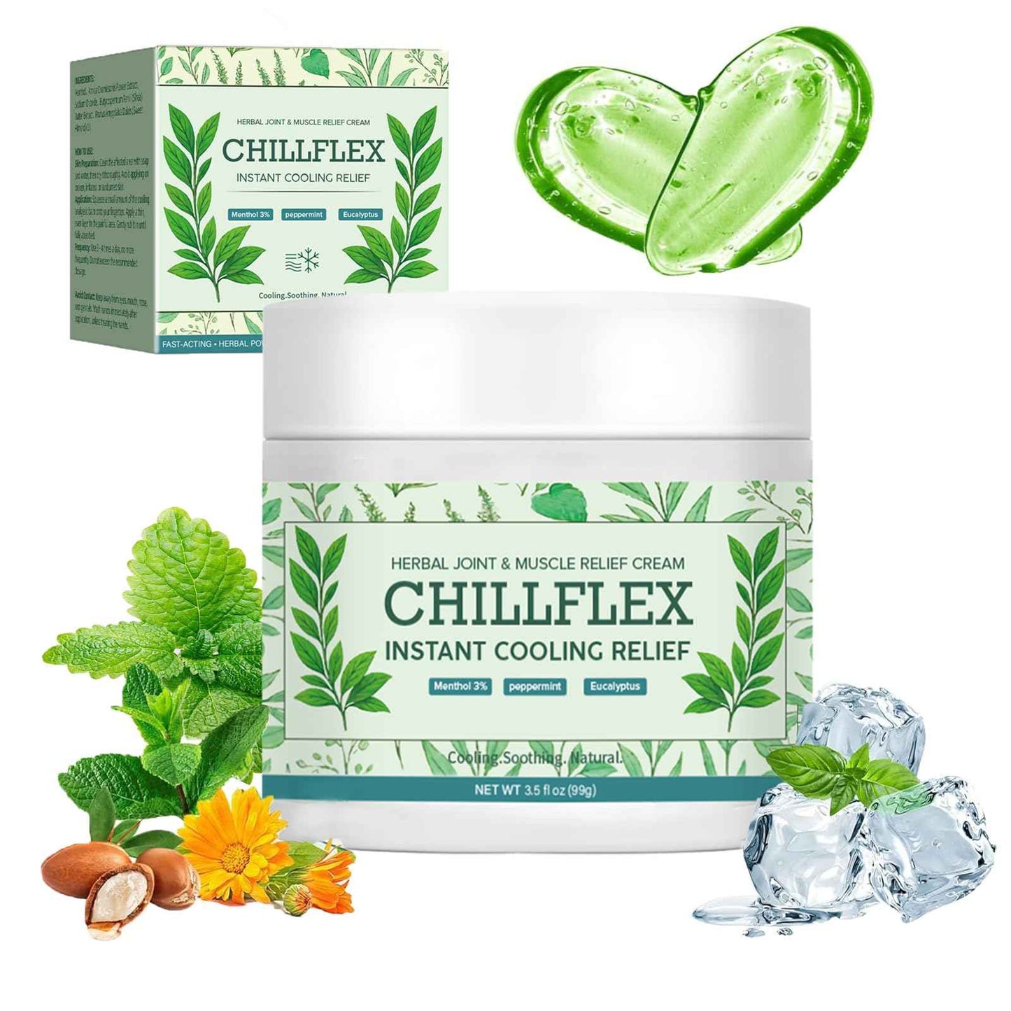 Chillflex Instant Cooling Relief Cream | Soothing Cooling Gel | 3% Extra-Strength Menthol Gel For Muscle | Post-Workout Recovery For Athletes & Runners | 3.52oz (1pc)