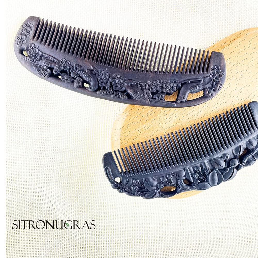 Natural Hair Comb - Black Sandalwood Fine Tooth Wooden Comb | Anti-Static, Handmade, Gift Box Included