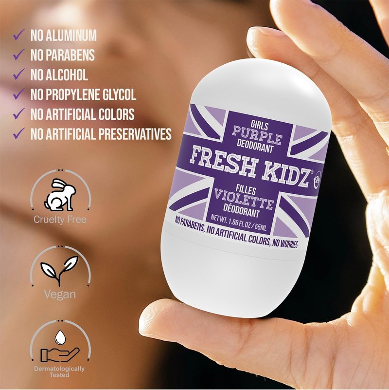 Fresh Kidz Body Wash & Deodorants Set for Kids | 16.9 fl. oz. Body Wash & 2 Roll-On Deodorants in Purple