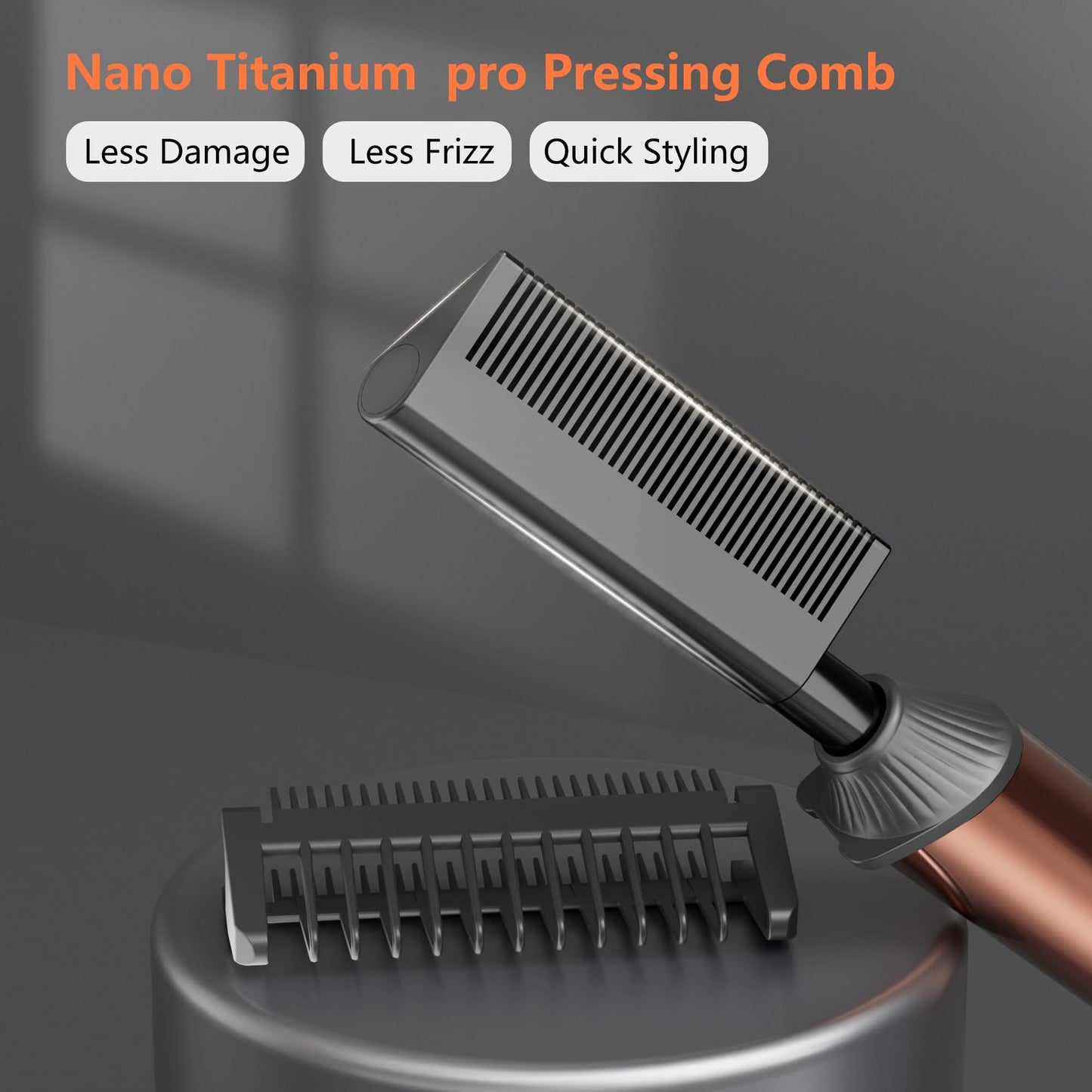 LURA Nano Titanium Hot Comb for Wigs,250-500°F Electric Hot Combs for Black Women Hair,Pressing Combs for Black Hair,Professional Straightening Comb(Rose Gold)