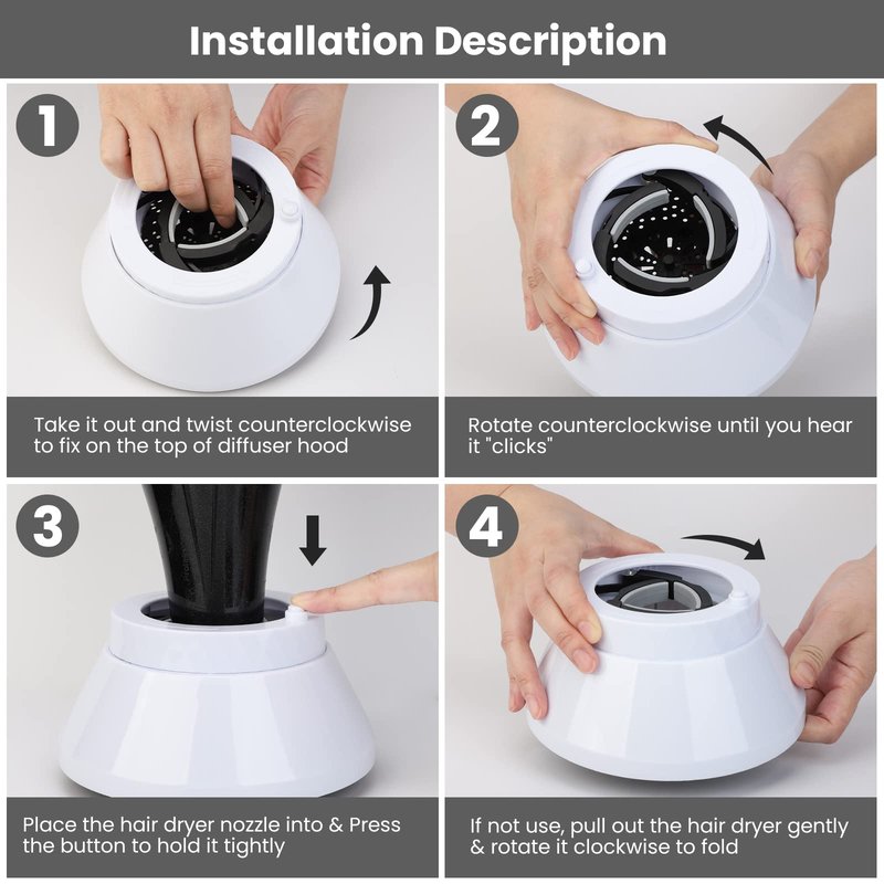Segbeauty Universal Collapsible Hair Diffuser, Travel Foldable Adjustable Salon Fast Drying Blow Dryer Diffuser Attachment Portable for Thick Wavy Curly Hair Fit Most Blower 1.5"-3.22" Nozzle Black