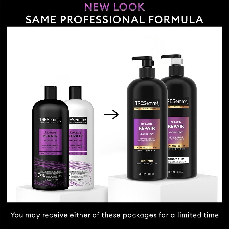 TRESemmé Shampoo and Conditioner, Keratin Repair – Bond Repair Hair Treatment, Frizz Control, 28 Oz Ea