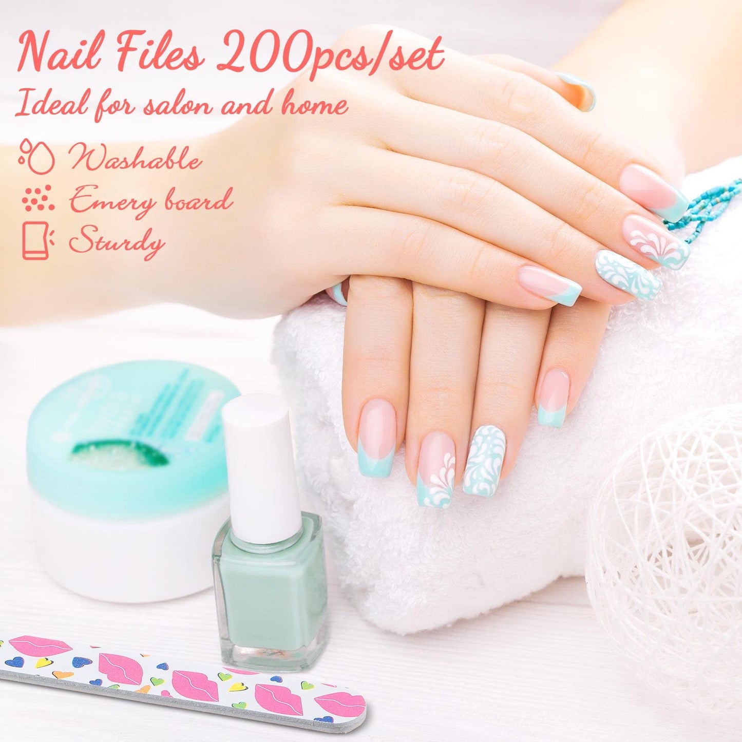 200 Pcs Nail File 150/150 Grit Double Sided Emery Boards Colorful Buffers for Acrylic Nails Polish Manicure Pedicure Tool for Women Girls Fingernail Toenails Buffering Shaping Smoothing