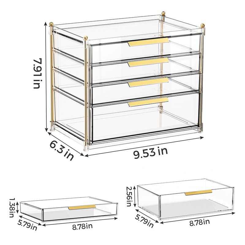 Aveniee 4 Drawers Makeup Organizer- Bathroom Counter Organizers and Storage, Plastic Bins Versatile Perfume Vanity Desk Organization for Cosmetic, Skincare, Face Mask, Jewelry, Clear