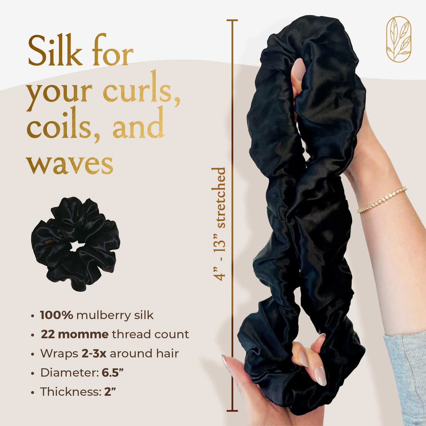 Silk Scrunchies Ponytail Holders – Oversized Mulberry Silk Scrunchies – Extra Large No Damage Hair Ties for Curly, Thick, and Thin - Hair Accessories for Women – Black & White, XL By Curlfriend