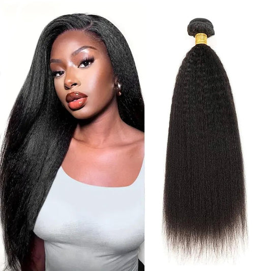 Yijimei Kinky Straight Human Hair Bundles Yaki Straight Human Braiding Hair 100g 22 Inch Human Hair Bundle 100% Unprocessed Brazilian Virgin Hair Natural Black