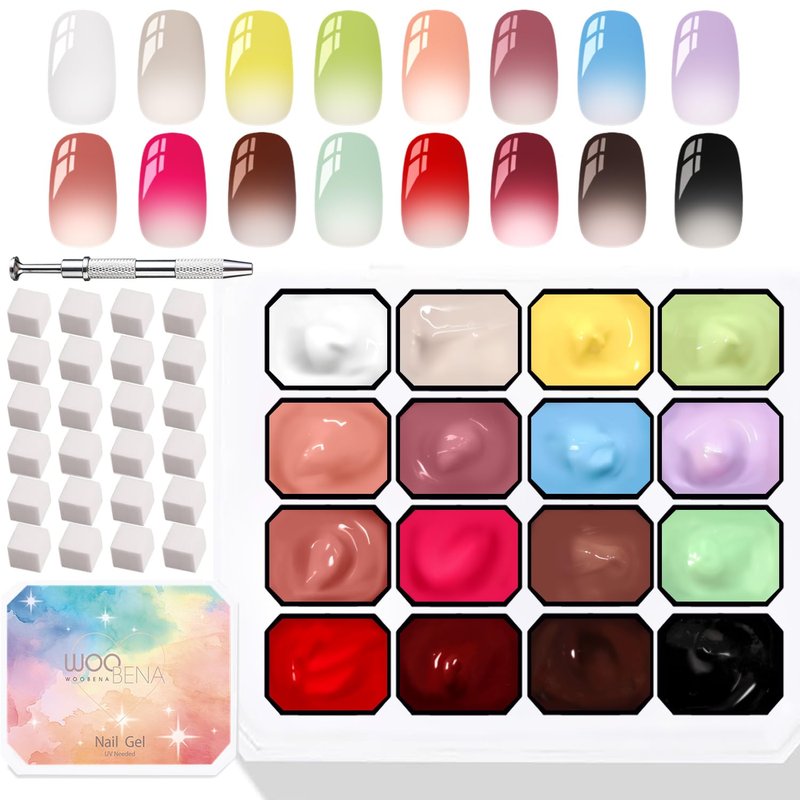 Gel Nail Polish Set - 16 Colors Gradient Patting Gel | Highly Pigmented No Wipe Ombre & Blooming Gel for DIY Nail Art