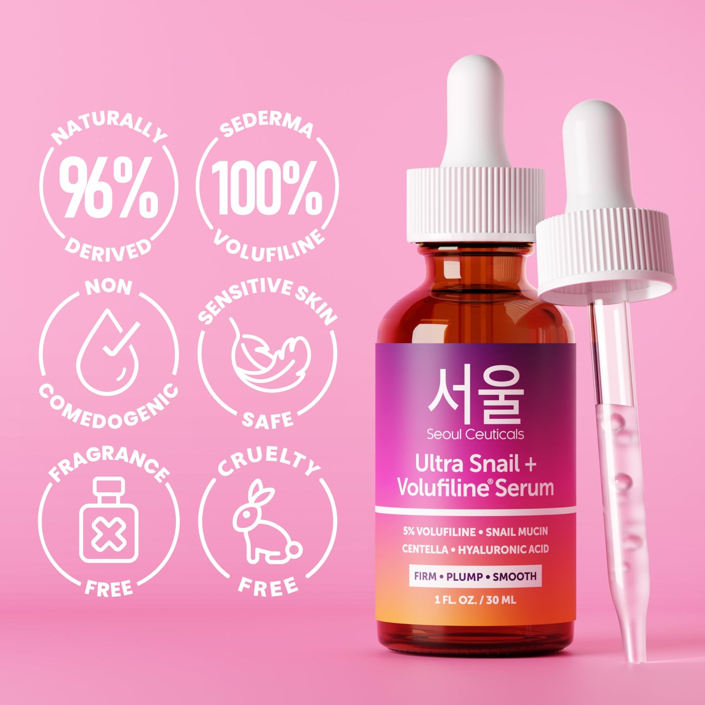 SeoulCeuticals Volufiline Serum + Snail Mucin - Extra Large 30ml 100% Sederma Volifiline Korean Skincare - Volufine Plumping Skin Care for Face 1oz