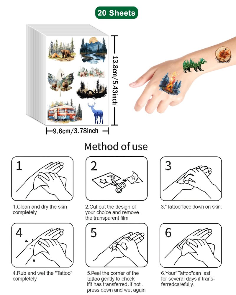 156 Pieces Forest Temporary Tattoos Stickers,20 Sheets Forest Tree Animal Adventure Nature Themed Tattoos Stickers Party Decoration Supplies Party favors for Kids Adults
