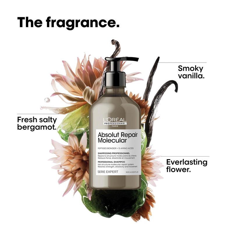 L'Oréal Professionnel Paris Absolut Repair Molecular Shampoo - Repairs Damage & Restores Strength For All Damaged Hair, With Peptide Bonder & Amino Acids, Sulfate-Free, 16.9 Fl Oz, Refill