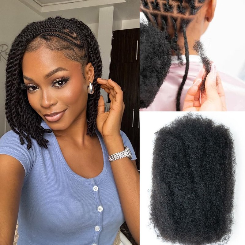 Afro Kinkys Bulk Human Hair Extensions Maroochin 100% Human Hair for Mini Twist, Braids, Dreadlocks, Loc Extensions 50g 12" #1B