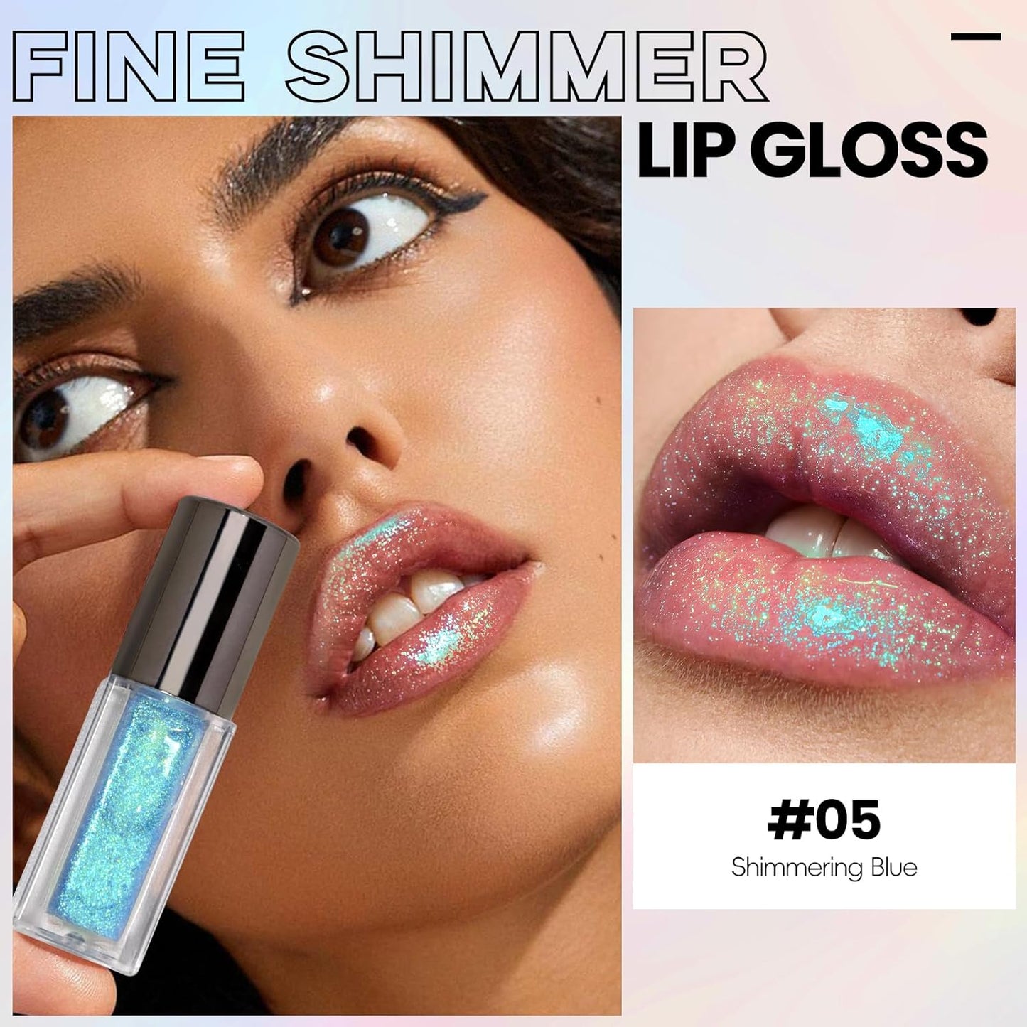 HOSAILY Blue Green Glitter Lip Gloss - Moisturizing Holographic Shimmer Liquid Lipstick | Long-Lasting Metallic Finish