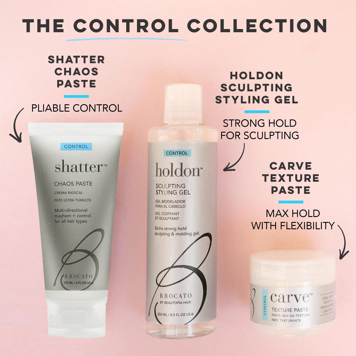 Brocato Holdon Control Sculpting Styling Gel, 8.5 Fl Oz, Extra Strong Hold