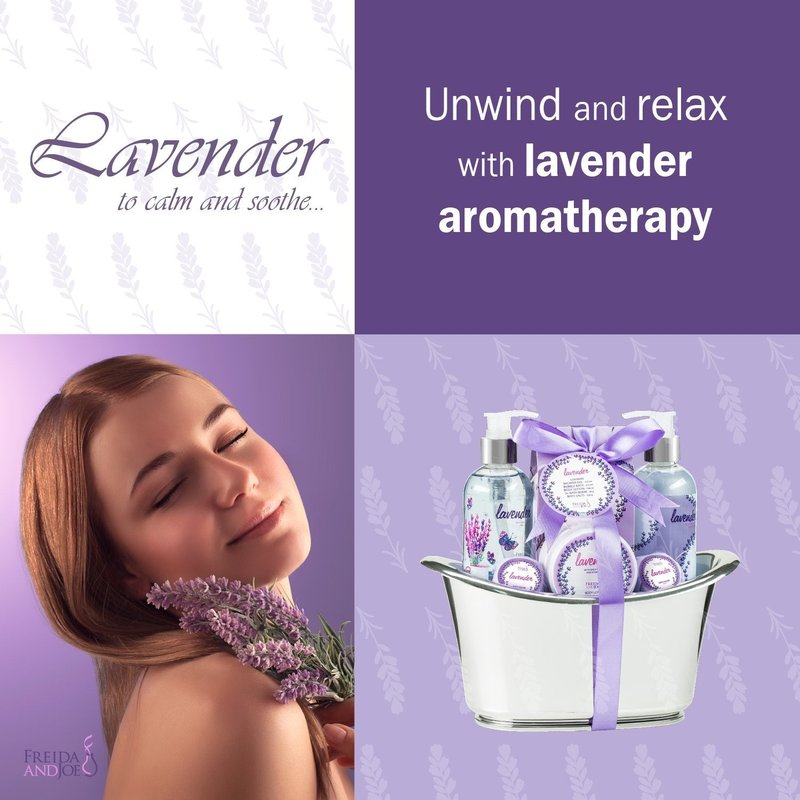 Aromatherapy Essentials Spa Set for Women in Large Silver Tub Bath Set Includes 2 Bath Bombs, Body Lotion, Bath Salts, Shower Gel, and Bubble Bath (Lavender) – Mother's Day Gift for Mom