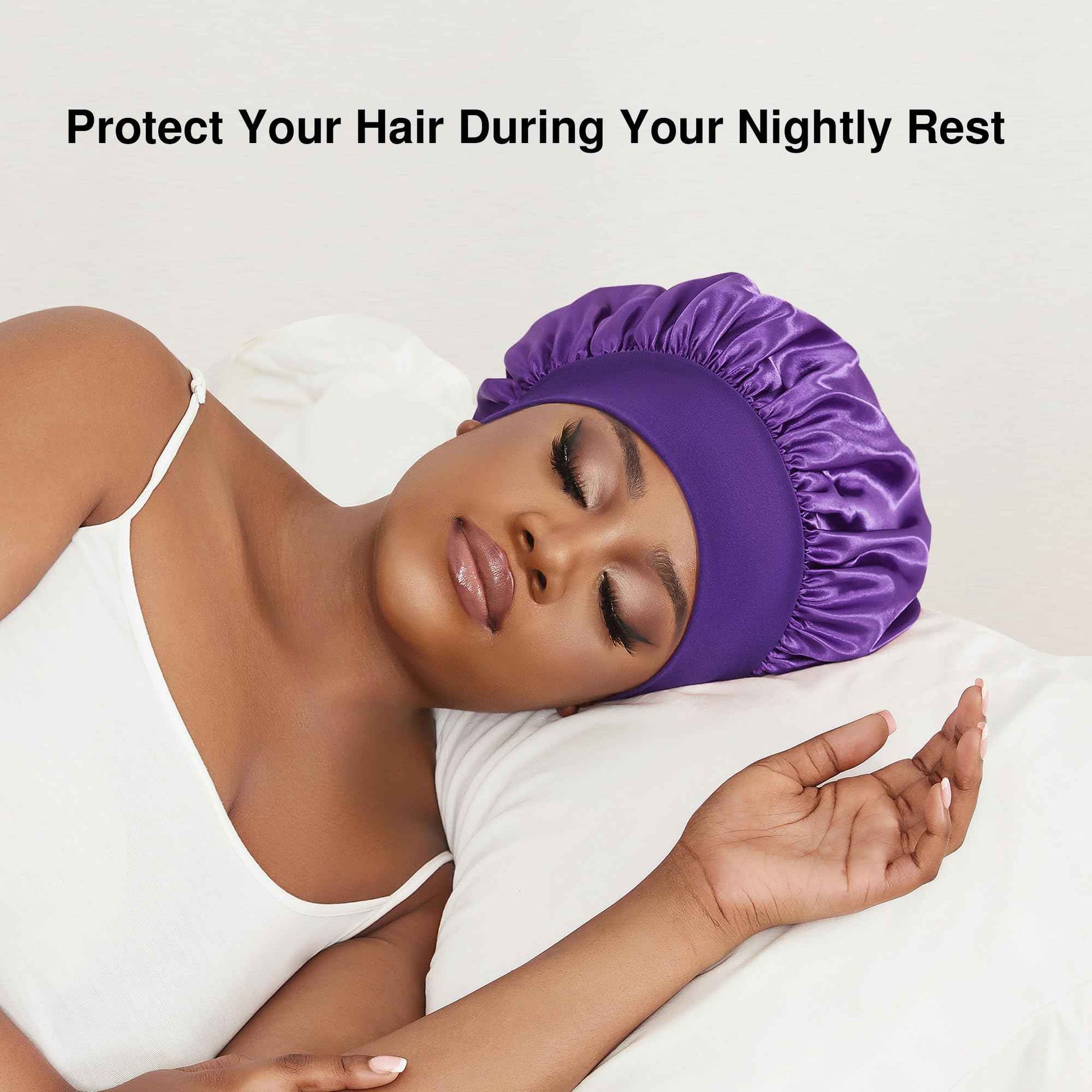 Satin Bonnet Silk Hair Bonnet for Sleeping Women Men Night Cap Sleep Bonnet Hat Hair Cap 9 Pack with Wide Band, Purple