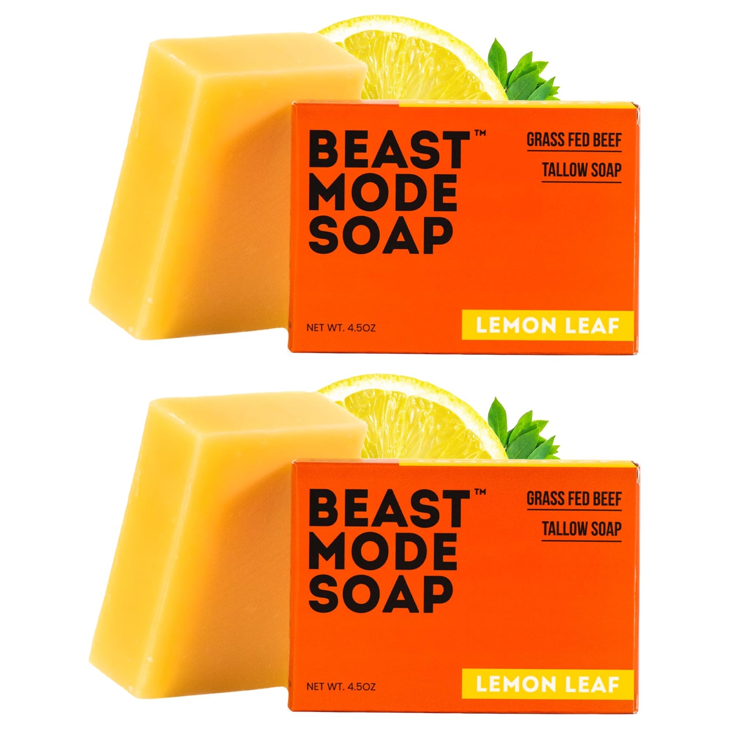 Beast Mode Soap for Men, Lemon Leaf, 2-Bar Pack – Natural Grass-Fed Tallow Bar Soap, Fresh Scent, Handcrafted, Non-Toxic