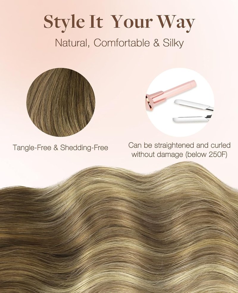 Invisi Edge Tape in Hair Extensions - 18" Balayage Walnut to Ash Blonde, 6pcs, Virgin Remy Hair, Seamless Design