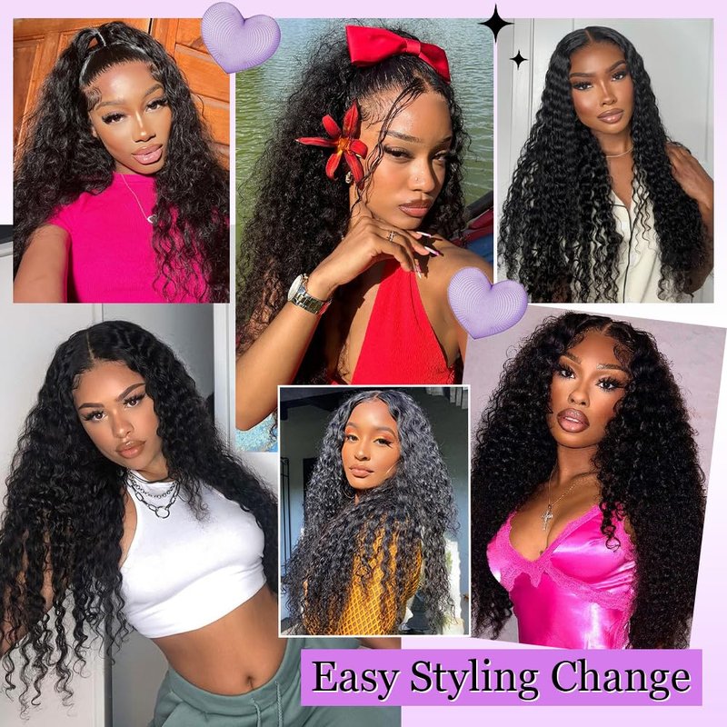 Water Wave Human Hair Bundles 14 Inch 12A Double Weft Deep Wave Bundles Human Hair Curly Bundles Human Hair Quick Weave Hair Bundles Natural Black