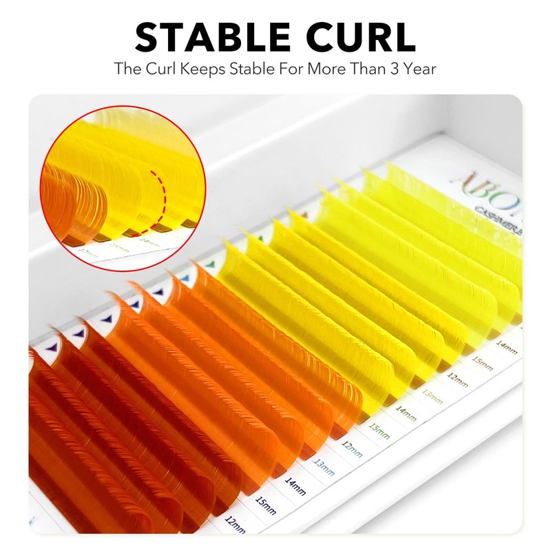 ABONNIE Colored Lash Extensions 16 Rows Cashmere lash extensions 0.07 D Curl 15mm Classic Lashes Extensions, Single Eyeash Extensions for Professional(0.07-D-Yellow Gradient 15mm）