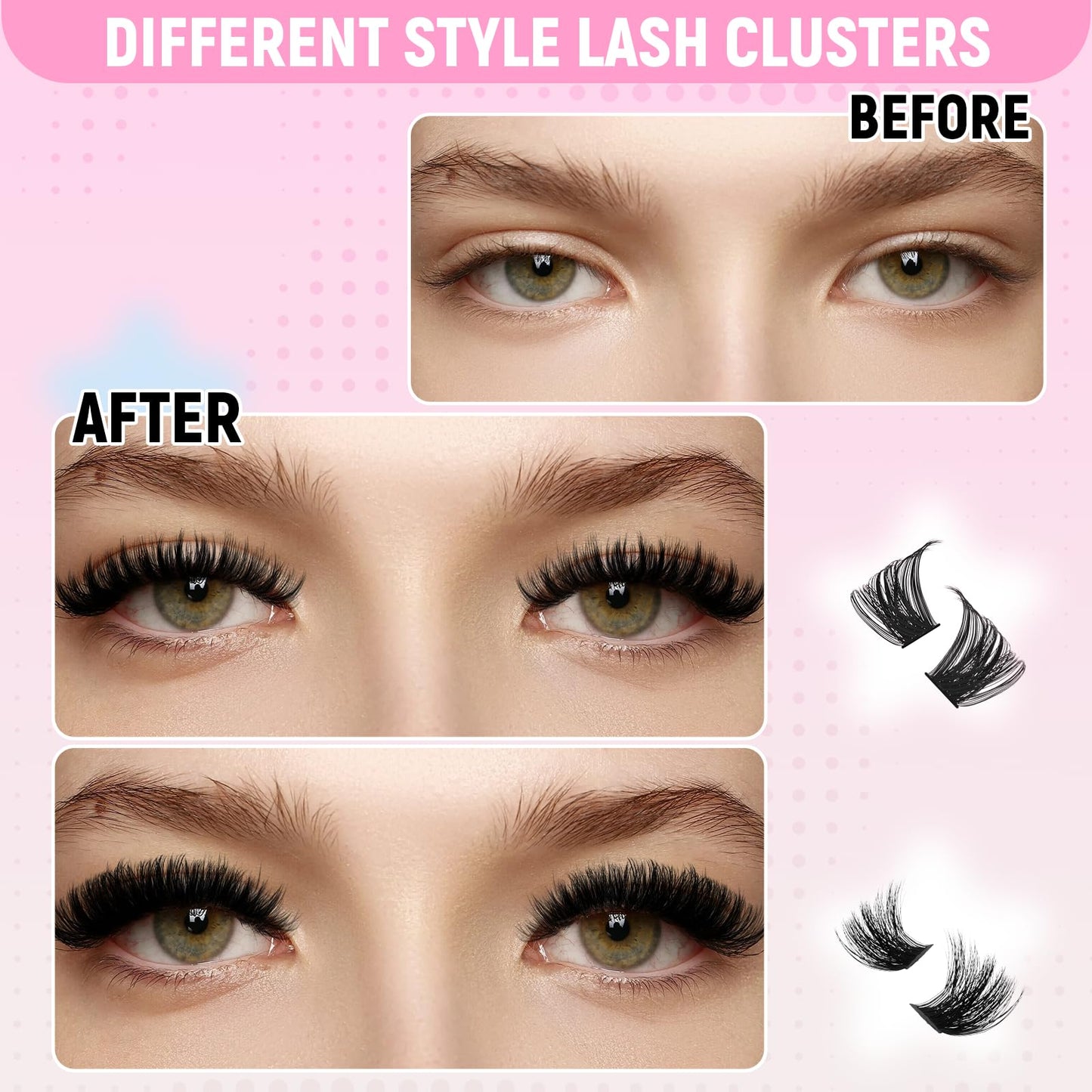 DIY Lash Extension Kit Bulk Packs D Curl Volume Eyelash Clusters Wispy Natural Individual Eyelashes with Lash Bond and Seal, and Lashes Tweezers for Beginners
