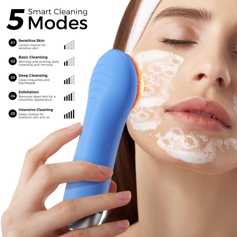 Face Scrubber Facial Cleansing Brush - Waterproof and Rechargeable Face Cleansing Brush with 4 LED Gentle Light, Cleansing, Exfoliating and Massaging, Electric Face Scrub Brush for Men & Women