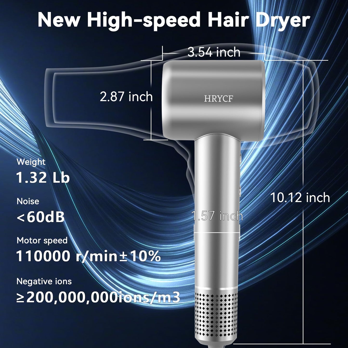 High Speed Hair Blow Dryer｜Professional Salon Grade Air Speed, Negative Ion Hair Care｜Quiet Design｜Suitable for Thick Hair/Styling, Long Motor Lifespan
