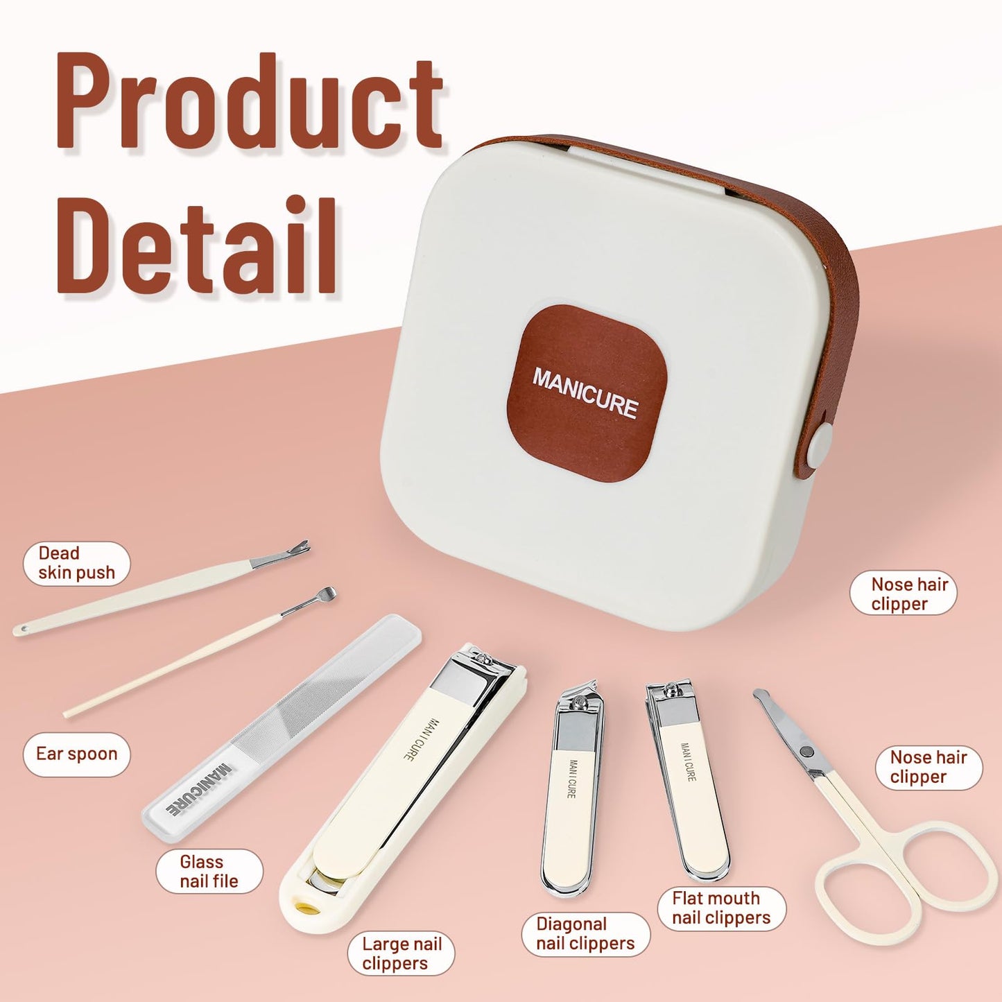 SHANCHAHUA Nail Clipper Set for Men and Women, 7 Pcs Toenail Clippers, Stainless Steel Fingernail Clipper, and Travel Case Manicure Set, Gift Ideas (Beige)