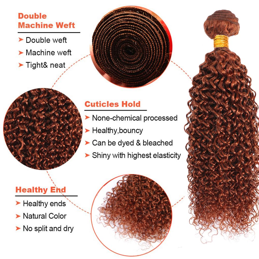 Copper Bundles Human Hair Color 33 Kinky Curly Bundle Human Hair 14 16 18 Inch Reddish Brown Kinky Curly 3 Bundles Brazilian Virgin Hair Extensions
