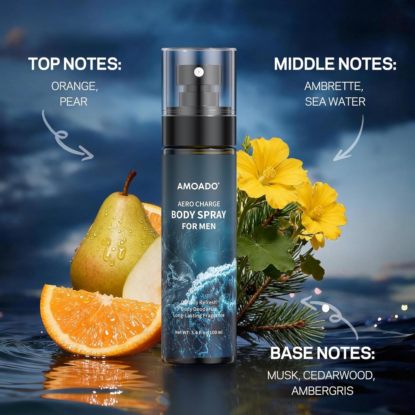 Men’s Body Spray Set - Aluminum-Free Deodorizing Mist | Refreshing Oriental & Woody Scents, 3.4 fl oz Each