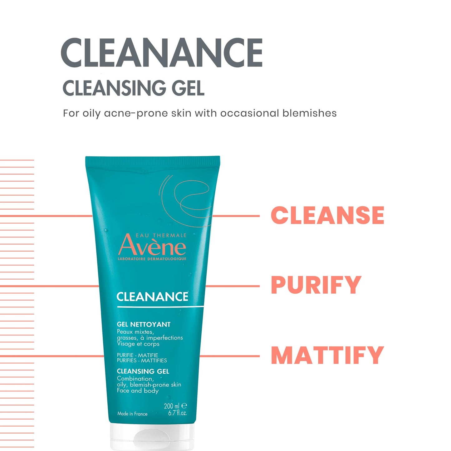 brand Avène Cleanance Cleansing Gel Soap Free Cleanser for Acne Prone, Oily, Face & Body, 6.7 Oz