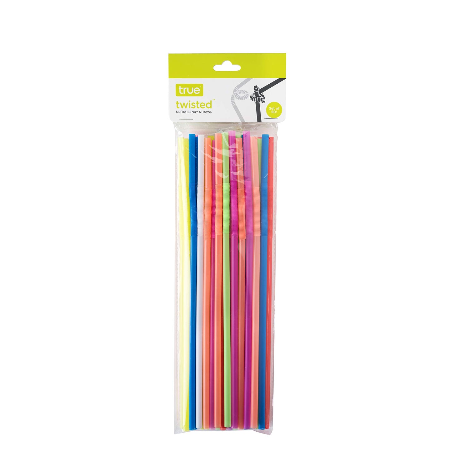 True Ultra Bendy Straw Disposable Flexible Long Plastic Straws for Cocktails Smoothies Iced Coffee, Home Bar, Party Supplies, Set of 50, Multicolor