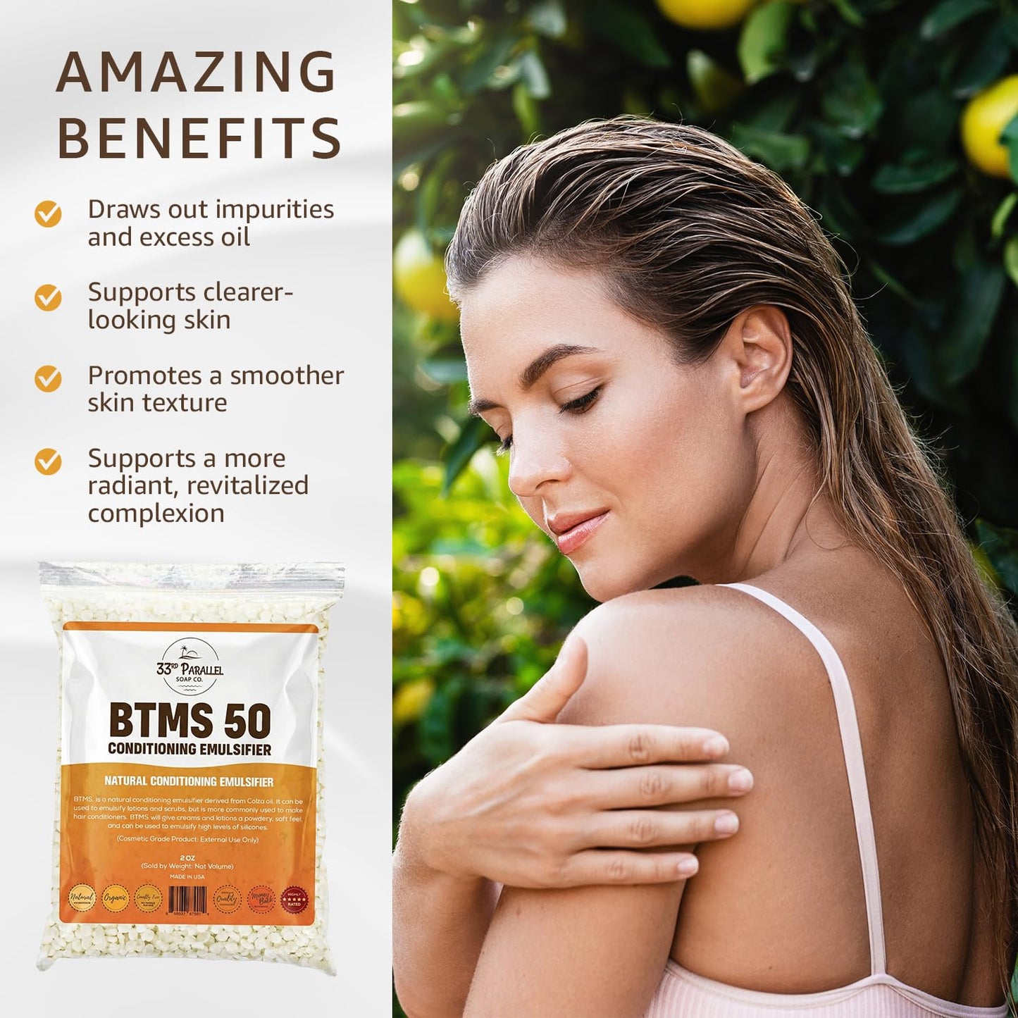 BTMS 50 Conditioning Emulsifier - 100% Natural Plant-Derived | 2 lbs Bulk | USA-Made