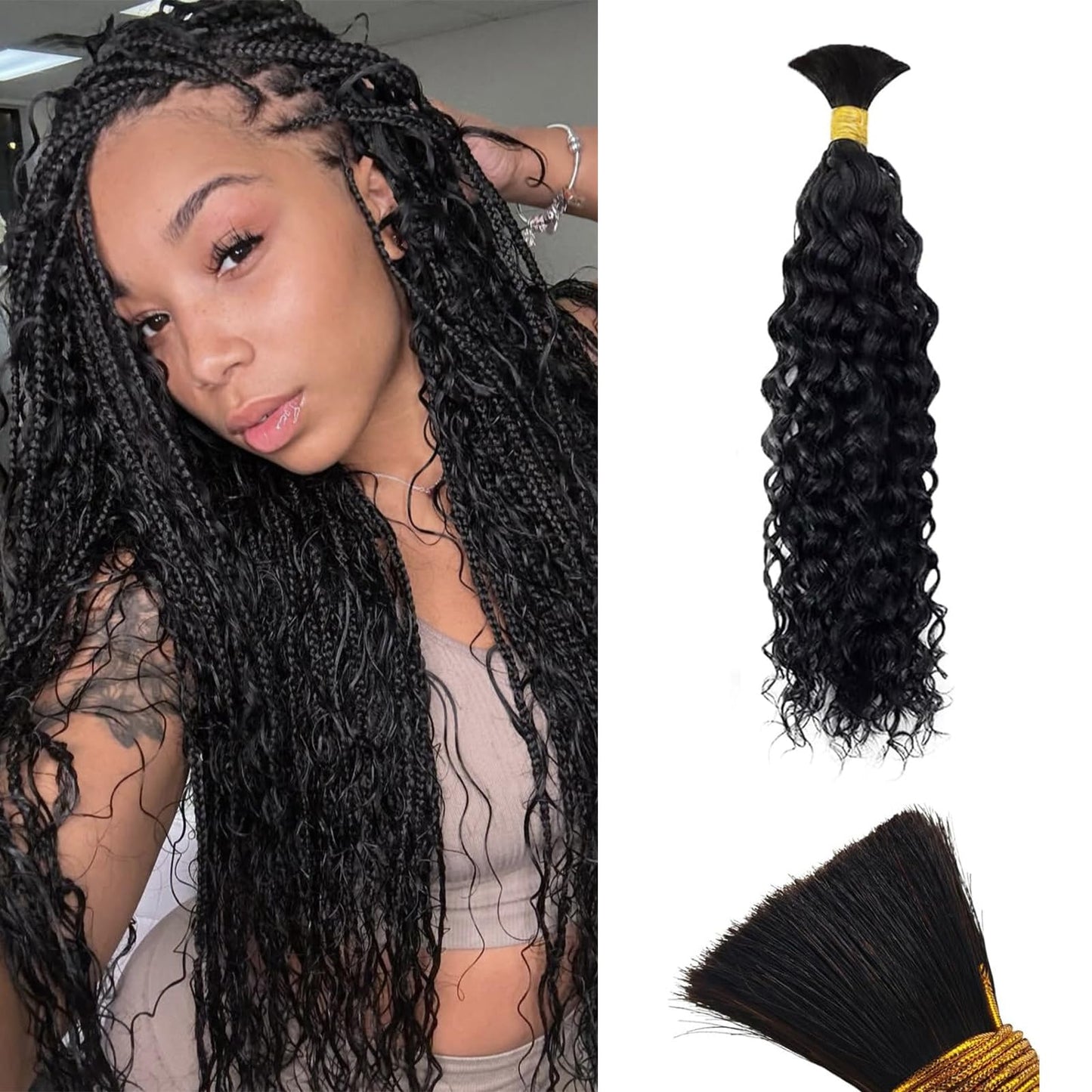 Boho Human Hair for Braiding 20 Inch 100% Brazilian Virgin Remy Hair Bulk 50g Curly No Chemical Processing Soft Silky 1 Bundle Natural Color for Bohemian Braids Knotless Braids