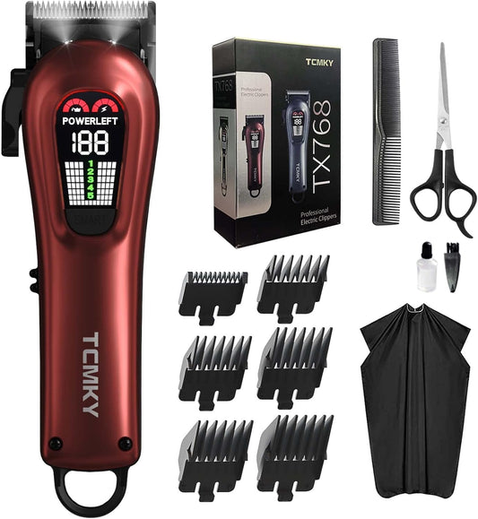 TCMKY Hair Clippers for Men Professional Clippers for Men Cordless&Corded Barber Clippers for Hair Cutting & Grooming. Rechargeable Hair Trimmer Kit for Household (Red)