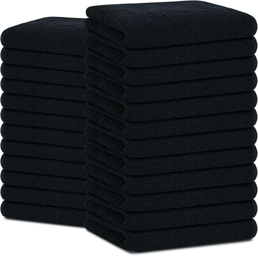 ZUPERIA 100% Ring Spun Cotton Salon Towel 24 Pack – (Not Bleach Proof -16" x 27") Super Soft and Highly Absorbent Hand Towel & Hair Towel for Hair Stylist, Gym, Beauty Salon, Spa & Home Care (Black)