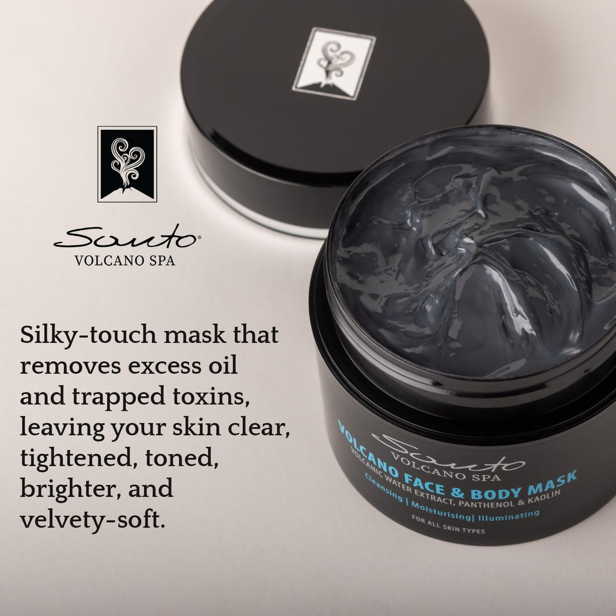 Volcano Face & Body Mask 200ml – Detoxifying & Pore-Unclogging Clay Mask with Volcanic Water, Olive & Almond Oil – Body Masks for Treatments, Hydrating, Toning & Skin Tightening