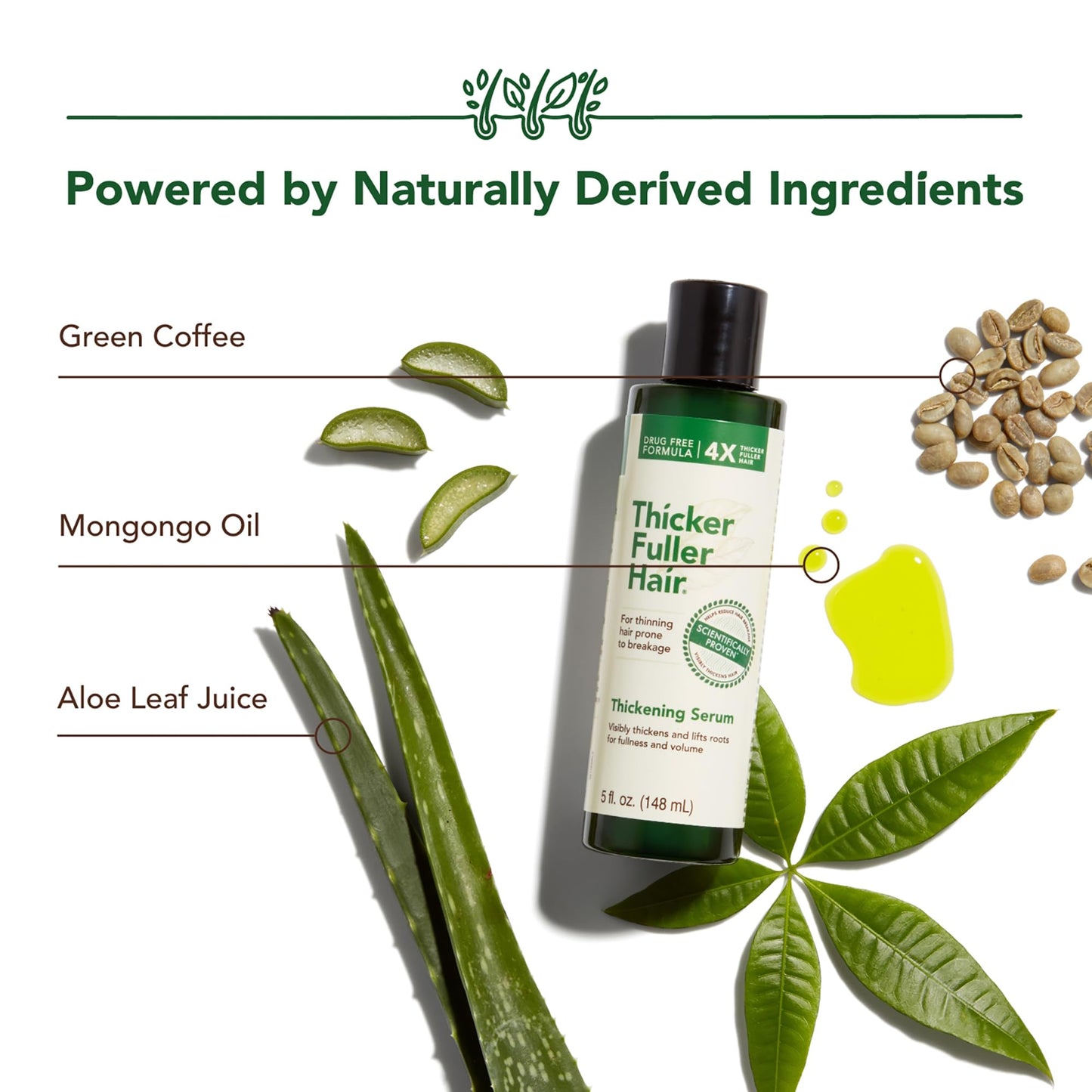 Thicker Fuller Hair Thickening Serum - Thinning Hair Treatment - Hair Volumizer Serum with Natural Ingredients - Fights Breakage - 4 pc
